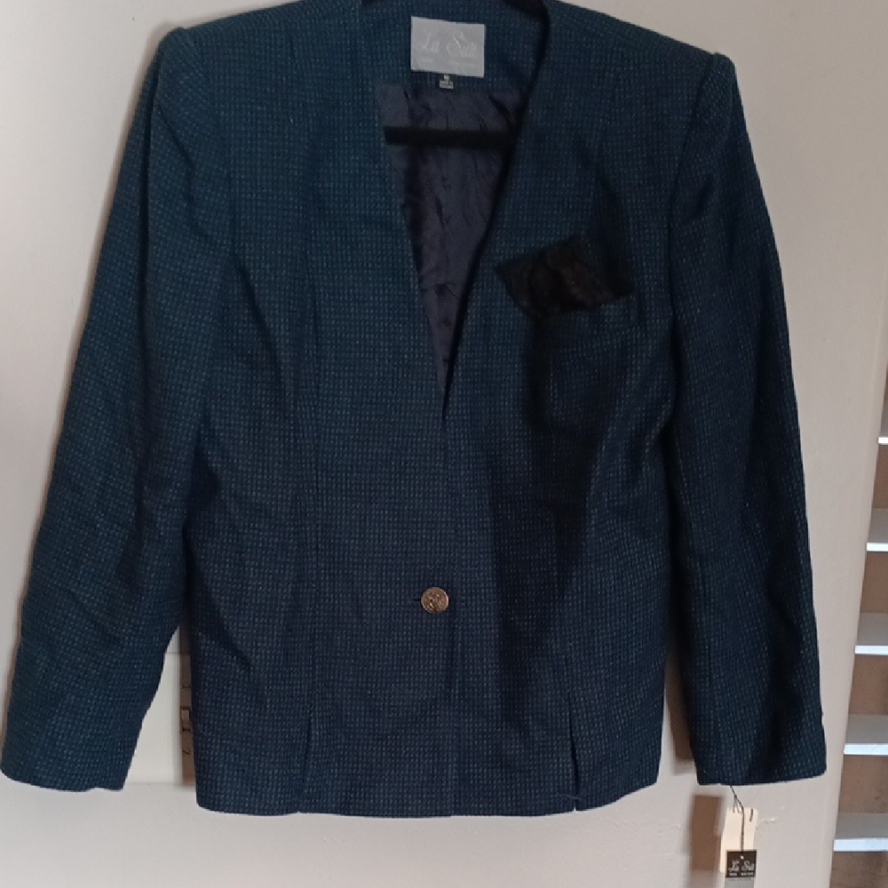 Le Suit Blue Sport Coat Classic V-Neck Blazer. #105